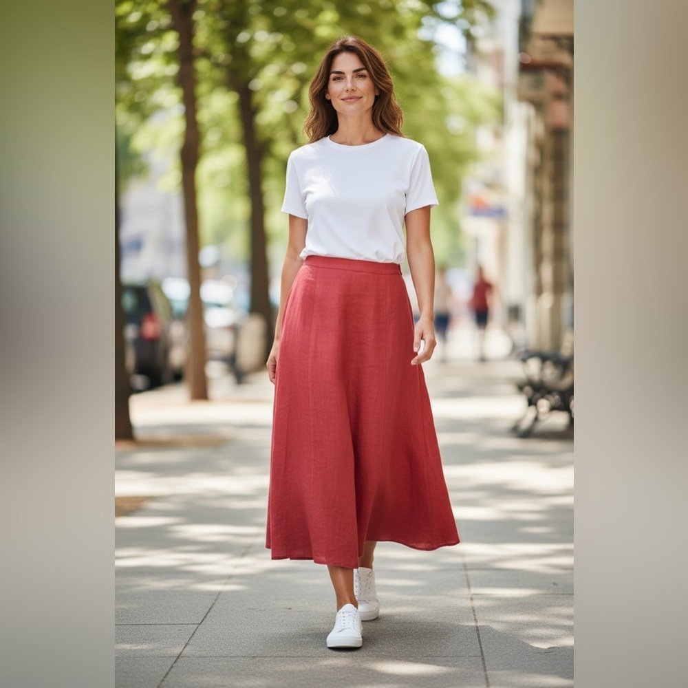Talbots Vibrant Red A-Line Skirt.  100% Cotton.  Size 10.